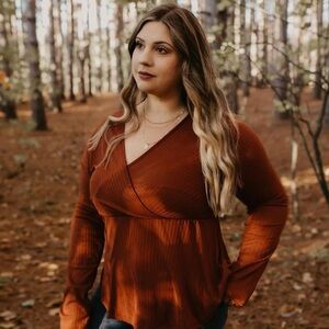 Plus Size Rust Orange Long Sleeve Top